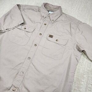 Wrangler Shirt Men Large Riggs Workwear Ripstop Button Down Beige Short Sleeve
